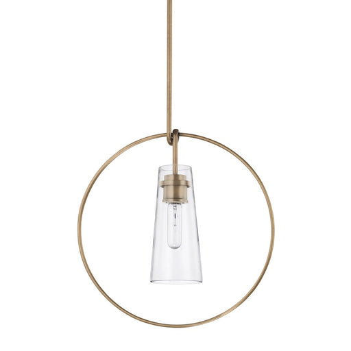 Capital Lighting 1 Light Pendant, Aged Brass/Clear