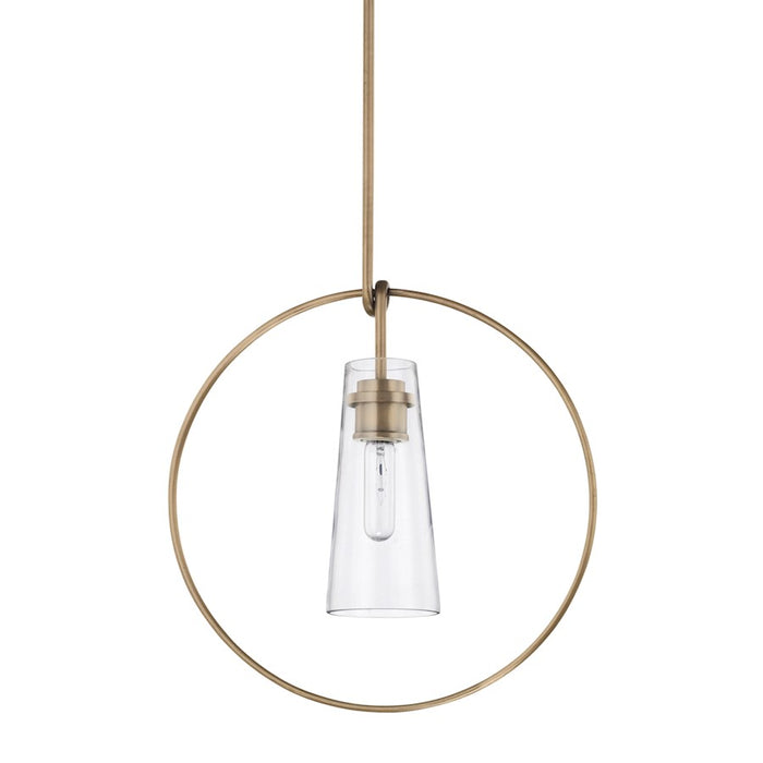 Capital Lighting 1 Light Pendant, Aged Brass/Clear