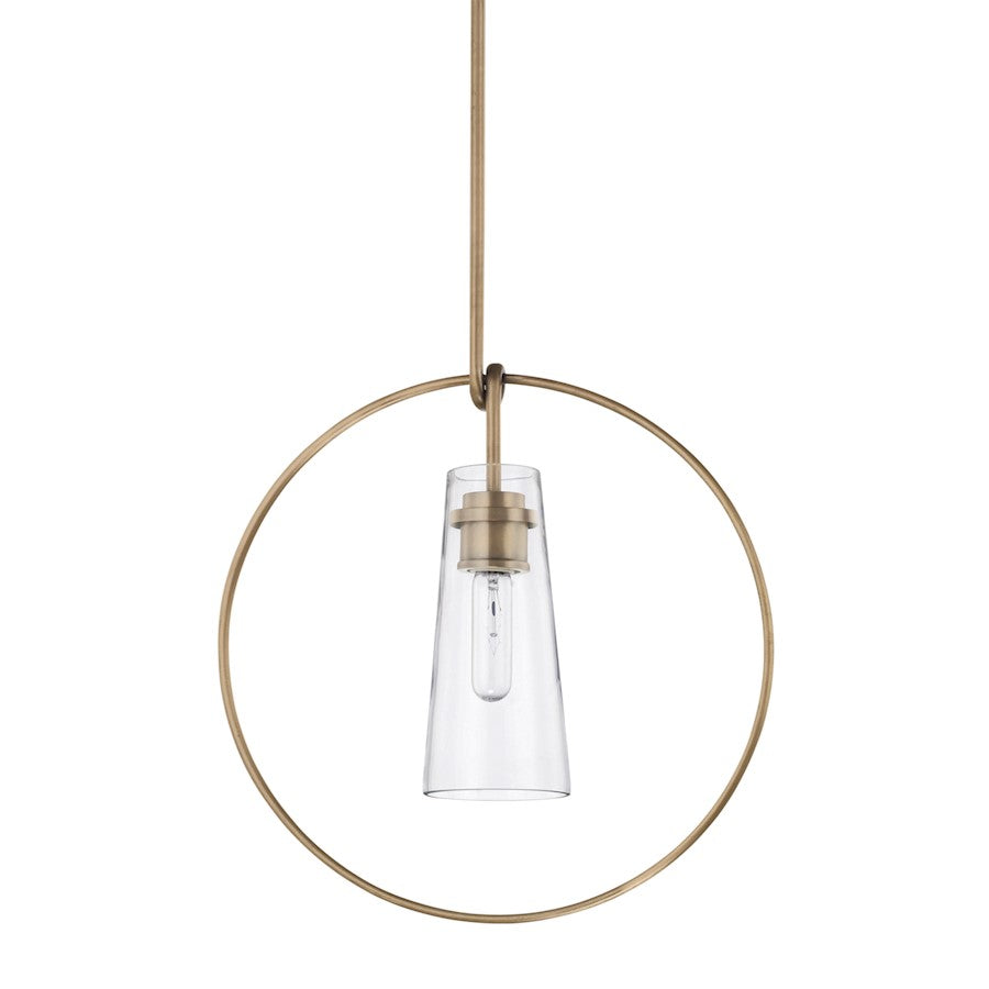 Capital Lighting 1 Light Pendant, Aged Brass/Clear