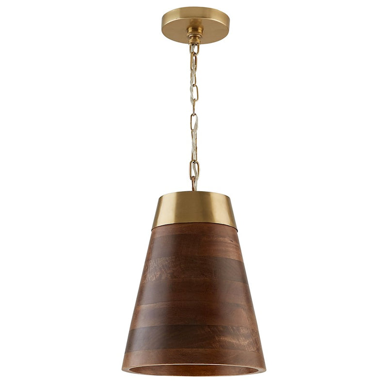 Capital Lighting 1 Light Pendant, Medium Wood and Matte Brass