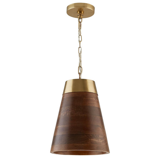 Capital Lighting 1 Light Pendant, Medium Wood and Matte Brass
