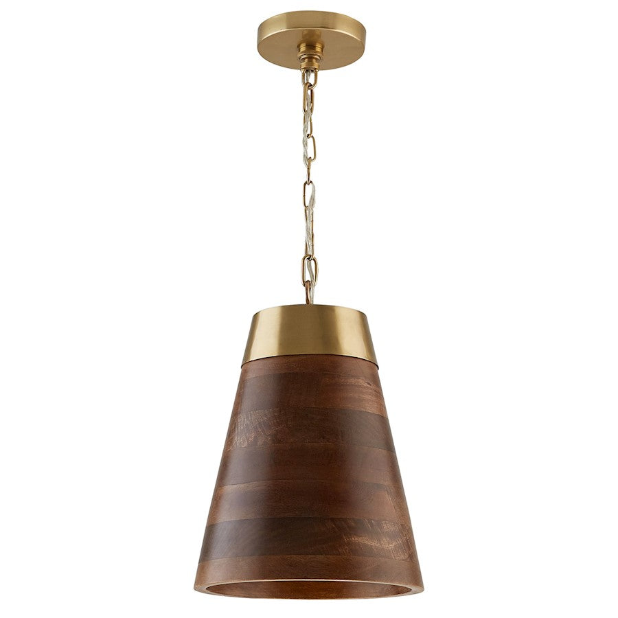 Capital Lighting 1 Light Pendant, Medium Wood and Matte Brass