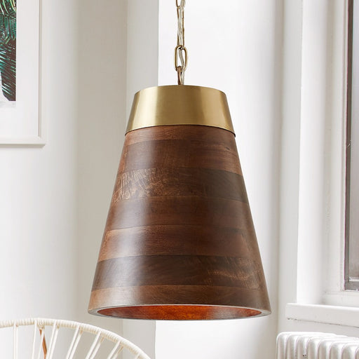 Capital Lighting 1 Light Pendant, Medium Wood and Matte Brass