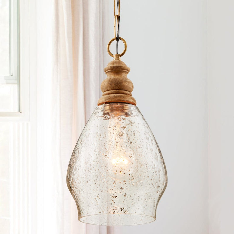 Capital Lighting 1 Light Pendant, Light Wood and Patinaed Brass