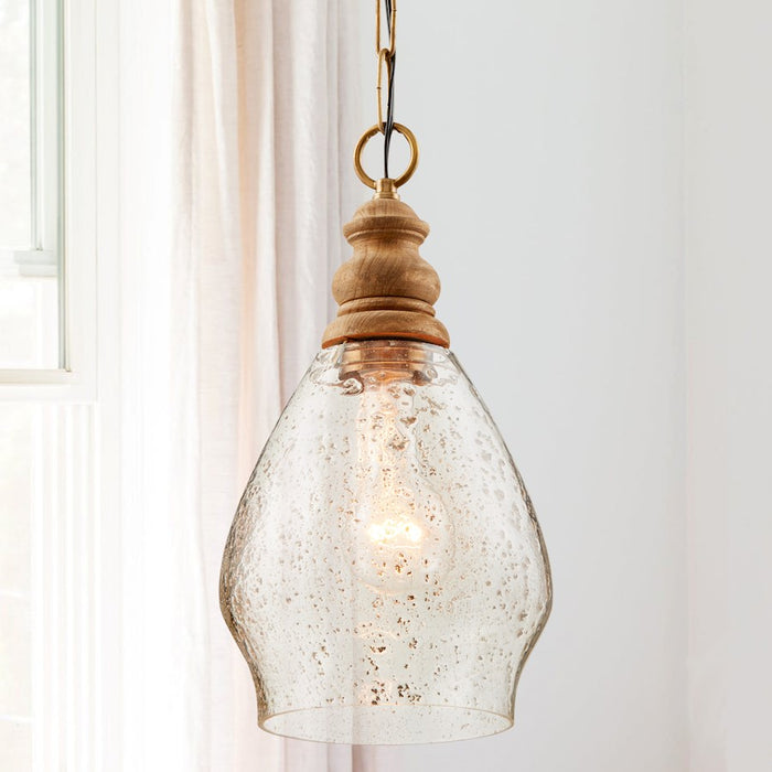 Capital Lighting 1 Light Pendant, Light Wood and Patinaed Brass