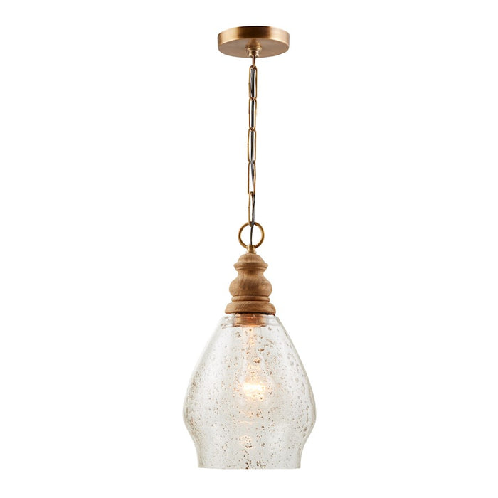 Capital Lighting 1 Light Pendant, Light Wood and Patinaed Brass