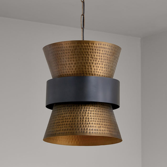 Capital Lighting 1 Light Pendant, Patinaed Brass and Dark Zinc