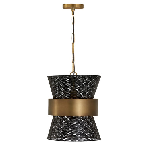 Capital Lighting 1 Light Pendant, Patinaed Brass and Black
