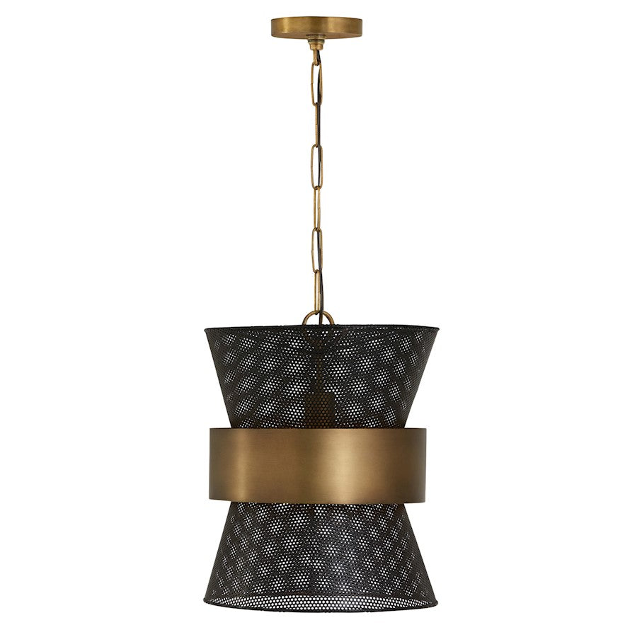 Capital Lighting 1 Light Pendant, Patinaed Brass and Black