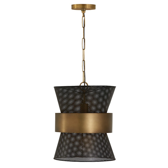 Capital Lighting 1 Light Pendant, Patinaed Brass and Black