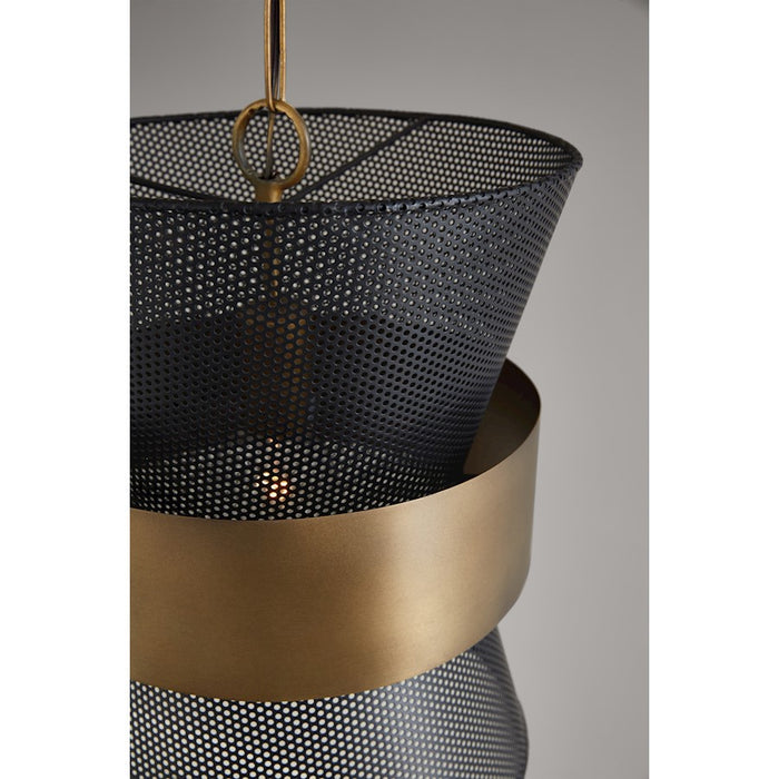 Capital Lighting 1 Light Pendant, Patinaed Brass and Black