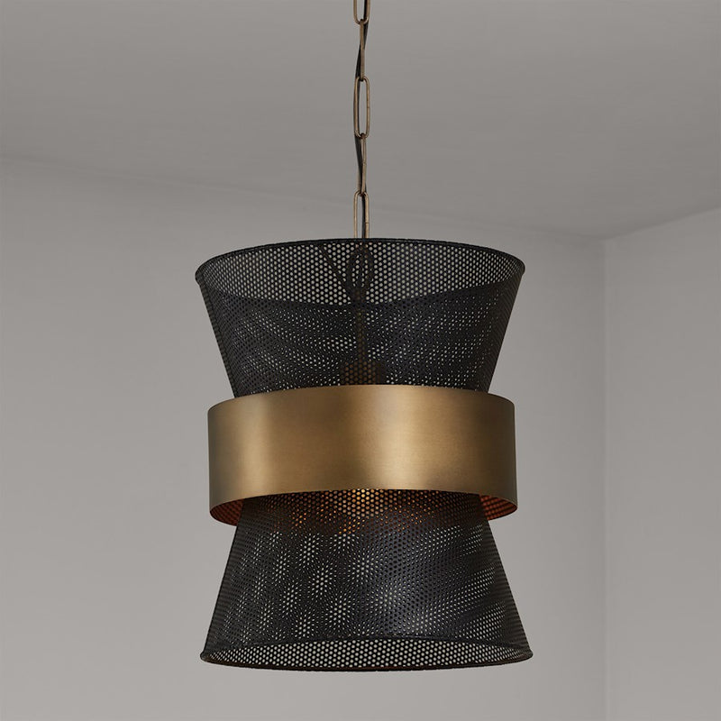 Capital Lighting 1 Light Pendant, Patinaed Brass and Black