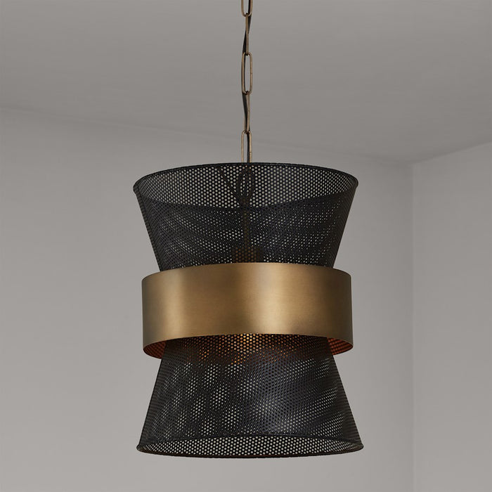 Capital Lighting 1 Light Pendant, Patinaed Brass and Black