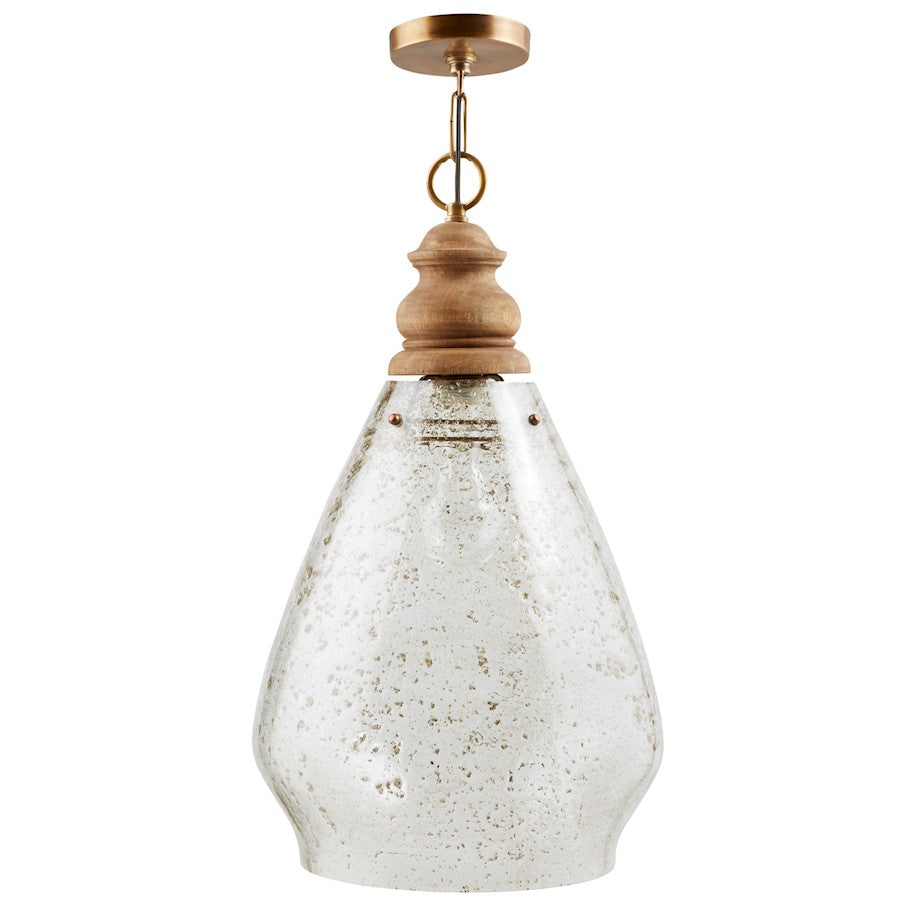 Capital Lighting 1 Light Teardrop Pendant, Wood & Patinaed Brass