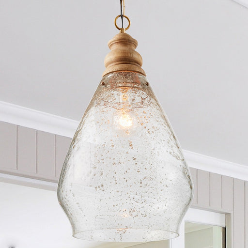 Capital Lighting 1 Light Teardrop Pendant, Wood & Patinaed Brass