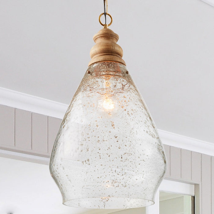 Capital Lighting 1 Light Teardrop Pendant, Wood & Patinaed Brass