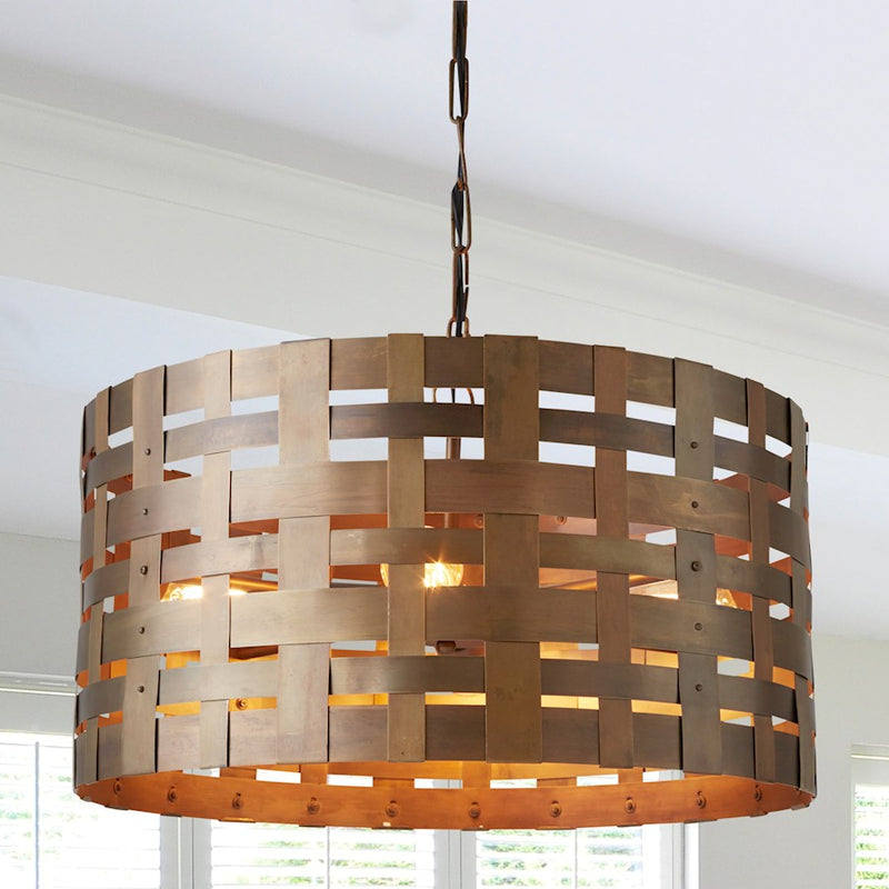 Capital Lighting 4 Light Drum Pendant, Patinaed Brass