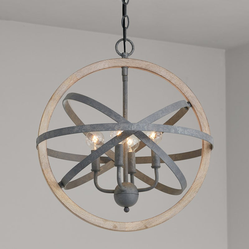 Capital Lighting 4 Light Pendant, Iron and Wood