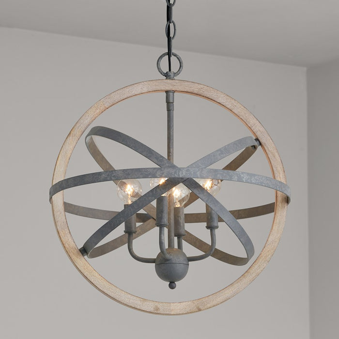 Capital Lighting 4 Light Pendant, Iron and Wood