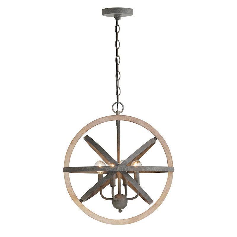 Capital Lighting 4 Light Pendant, Iron and Wood