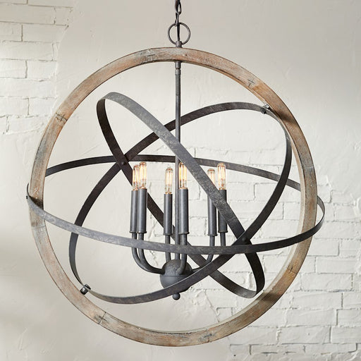 Capital Lighting 6 Light Pendant, Iron and Wood