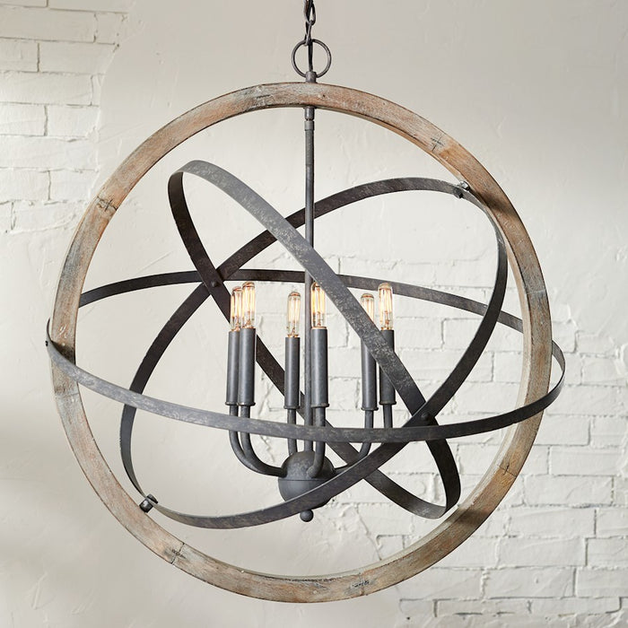 Capital Lighting 6 Light Pendant, Iron and Wood
