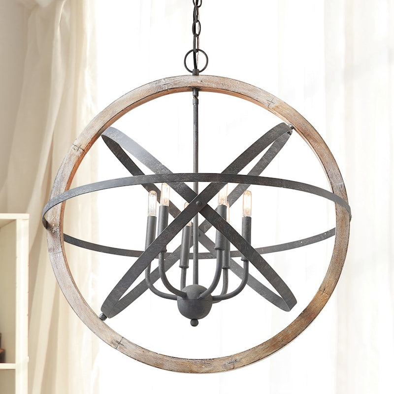 Capital Lighting 6 Light Pendant, Iron and Wood