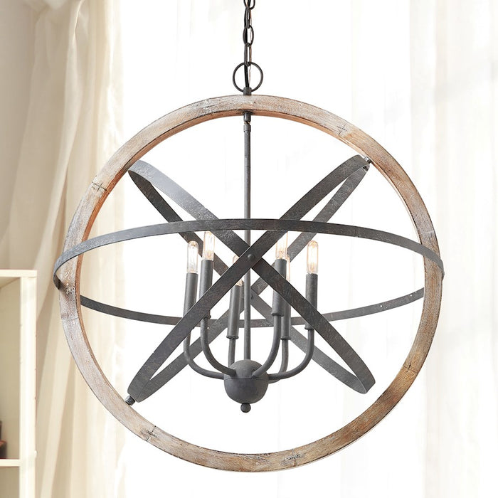 Capital Lighting 6 Light Pendant, Iron and Wood