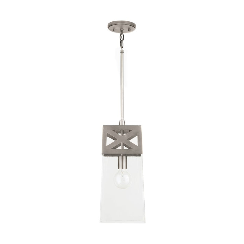 Capital Lighting 1 Light Pendant, Brushed Nickel with Clear Glass