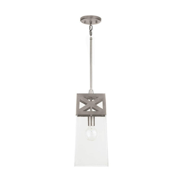 Capital Lighting 1 Light Pendant, Brushed Nickel with Clear Glass