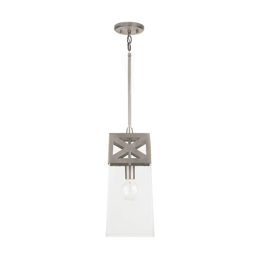 Capital Lighting 1 Light Pendant, Brushed Nickel with Clear Glass