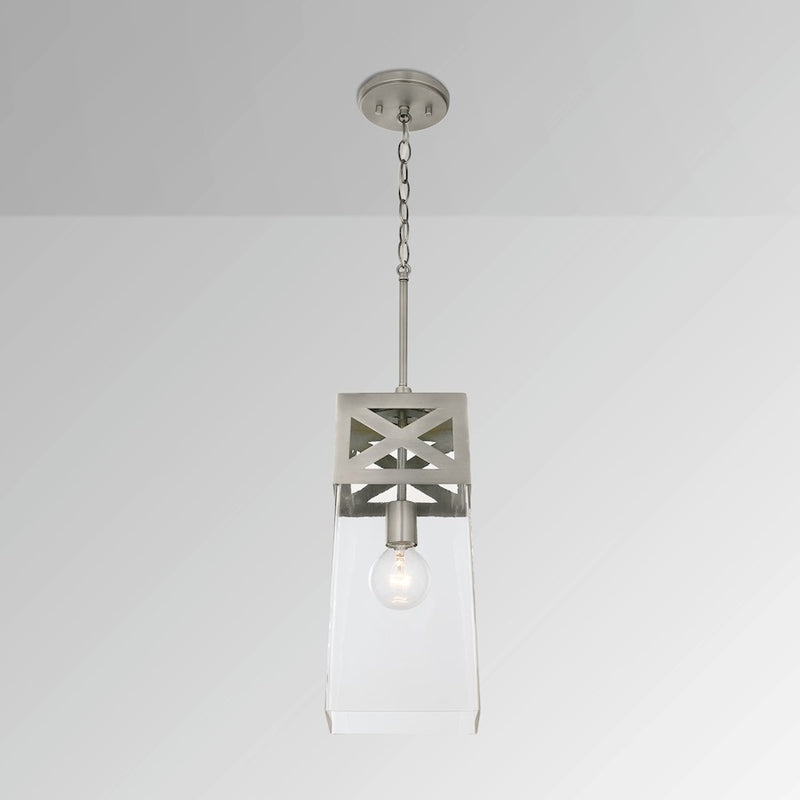 Capital Lighting 1 Light Pendant, Brushed Nickel with Clear Glass