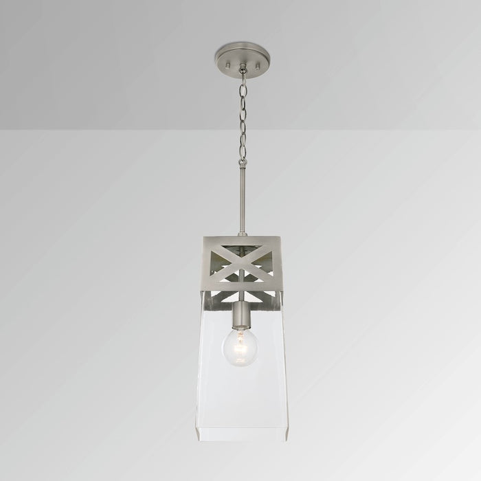 Capital Lighting 1 Light Pendant, Brushed Nickel with Clear Glass