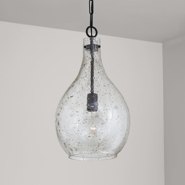 Capital Lighting 1 Light Pendant, Stone Seeded Glass