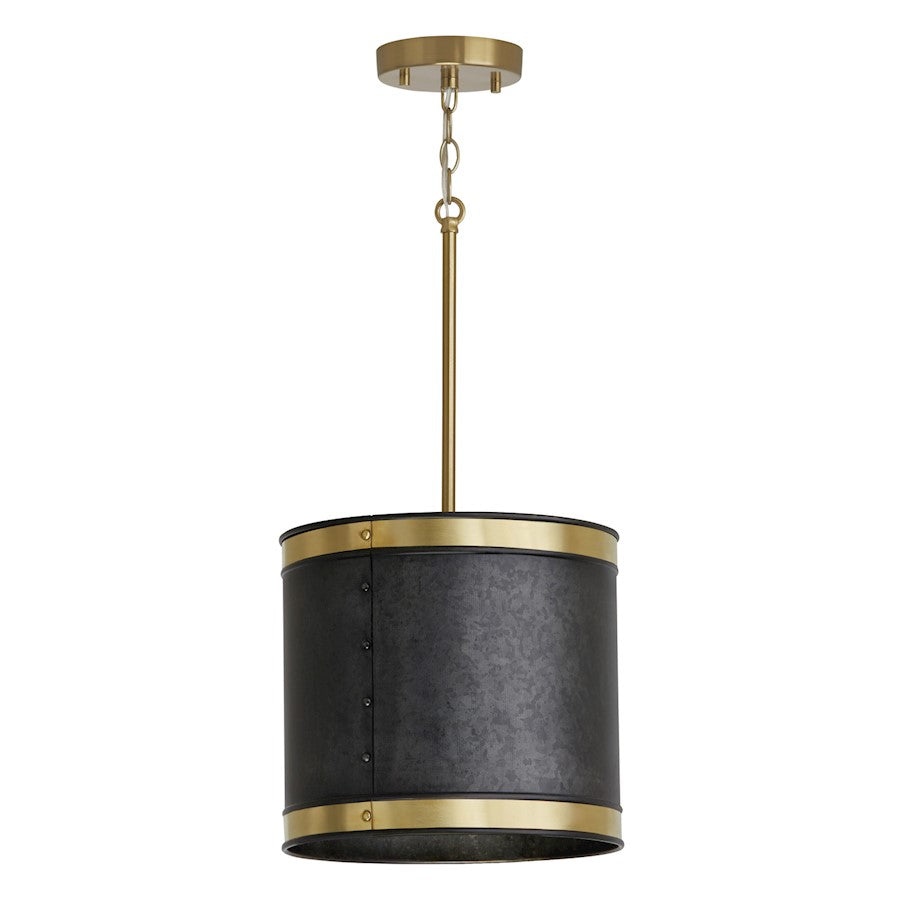 Capital Lighting Barrow 1 Light Pendant, Galvanized Black/True Brass