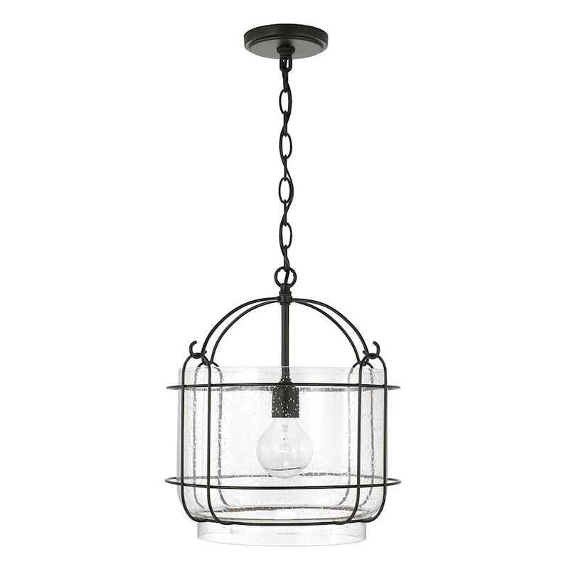 Capital Lighting Harmon 1 Light Pendant, Matte Black/Clear Seeded