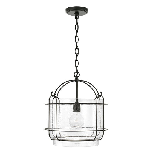 Capital Lighting Harmon 1 Light Pendant, Matte Black/Clear Seeded