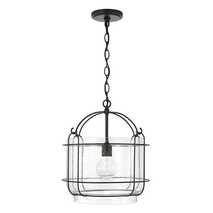 Capital Lighting Harmon 1 Light Pendant, Matte Black/Clear Seeded