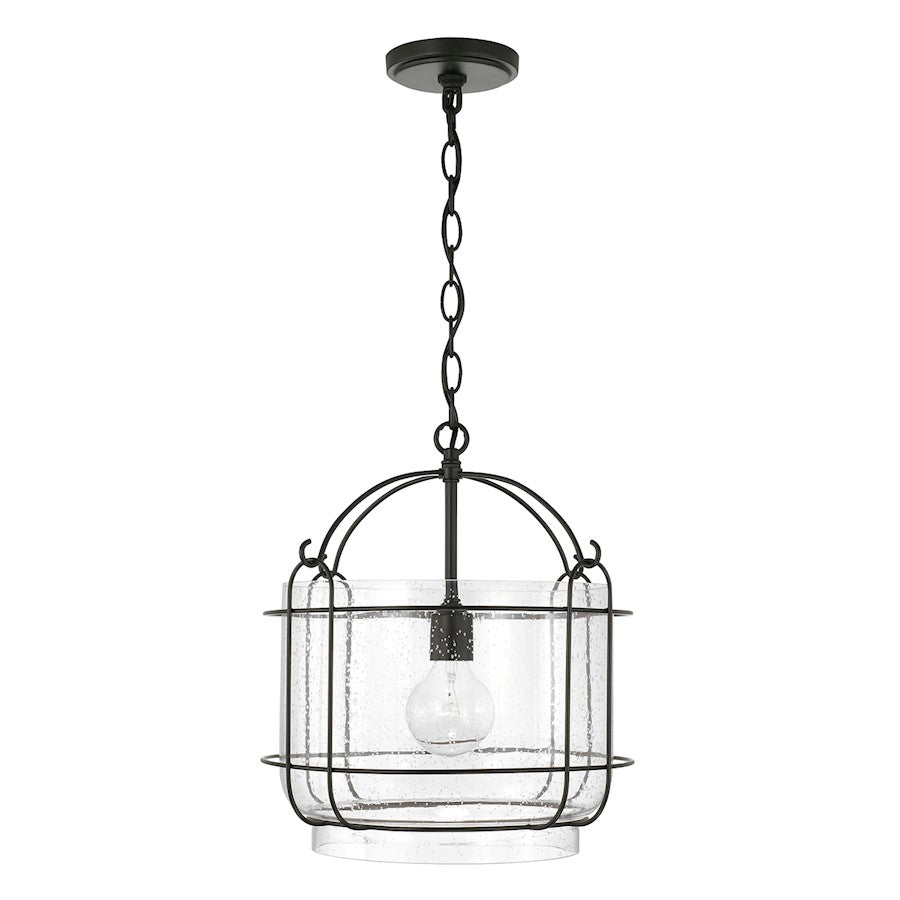 Capital Lighting Harmon 1 Light Pendant, Matte Black/Clear Seeded
