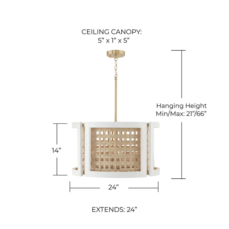 Capital Lighting Lola 4 Light Pendant, Flat White/Matte Brass
