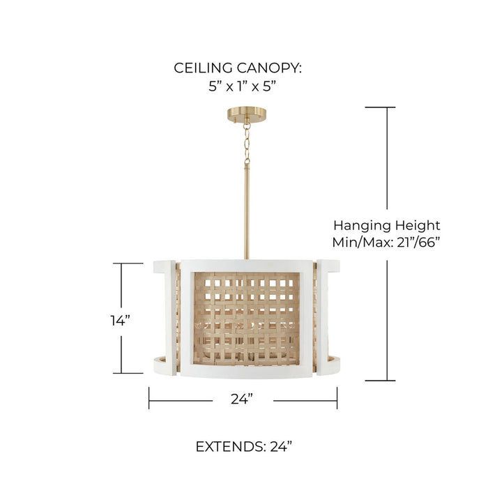 Capital Lighting Lola 4 Light Pendant, Flat White/Matte Brass