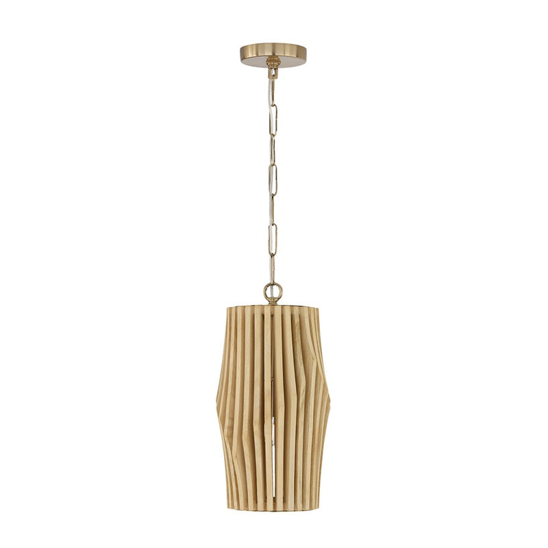 Capital Lighting Archer 1Lt Pendant, Blonde Wood and Matte Brass