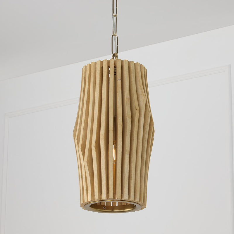 Capital Lighting Archer 1Lt Pendant, Blonde Wood and Matte Brass