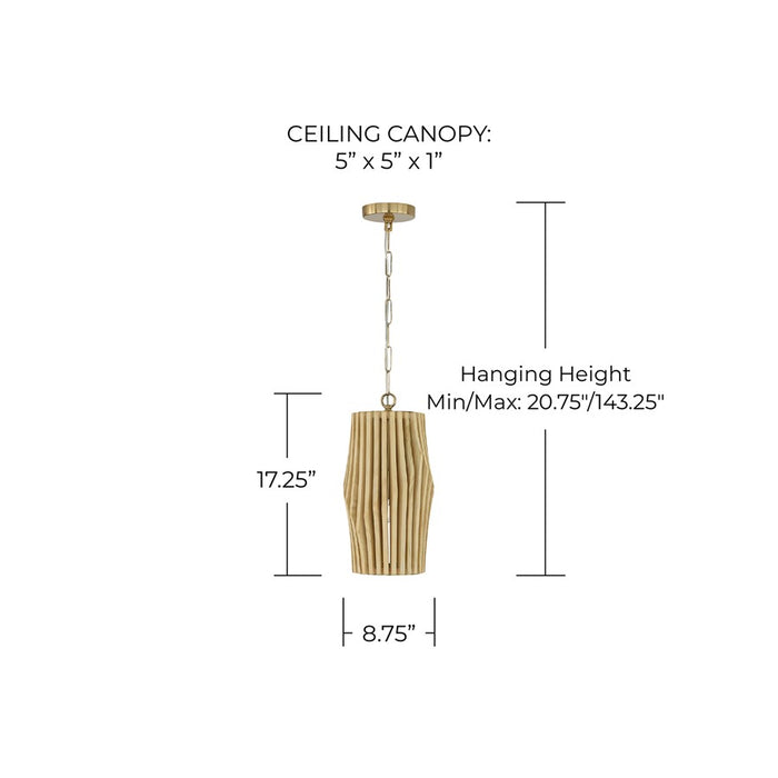 Capital Lighting Archer 1Lt Pendant, Blonde Wood and Matte Brass