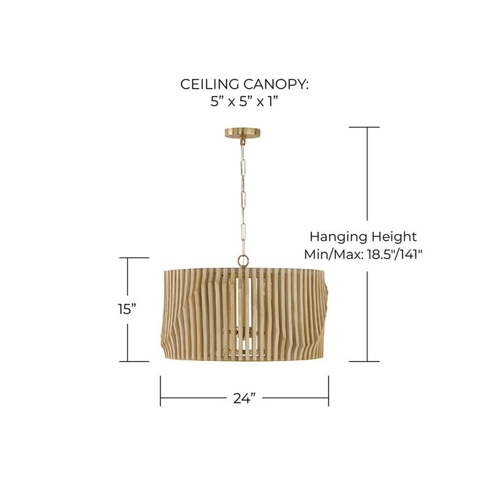 Capital Lighting Archer 4Lt Pendant, Blonde Wood and Matte Brass