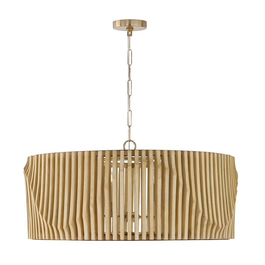Capital Lighting Archer 6Lt Pendant, Blonde Wood and Matte Brass - 344664BWB