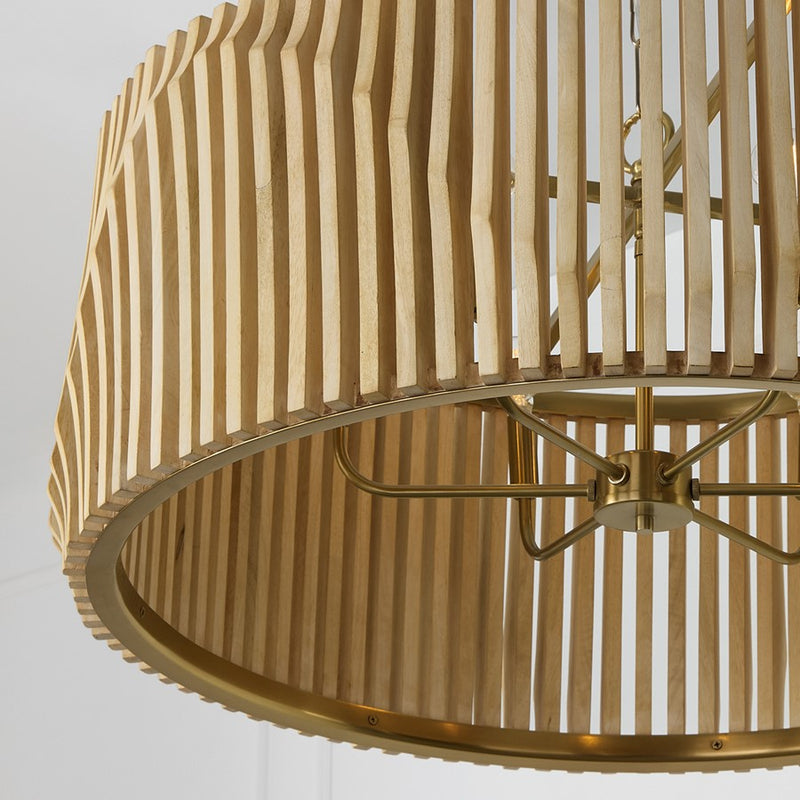 Capital Lighting Archer 6Lt Pendant, Blonde Wood and Matte Brass