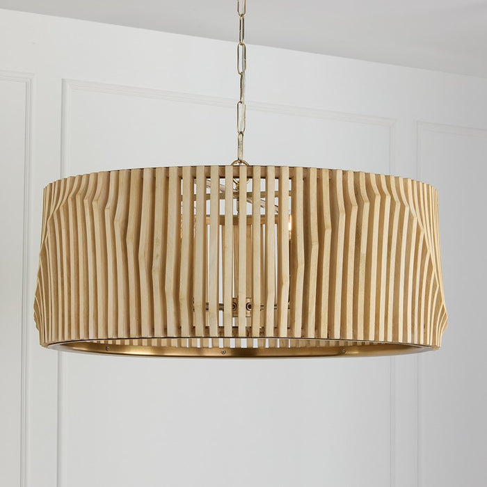 Capital Lighting Archer 6Lt Pendant, Blonde Wood and Matte Brass