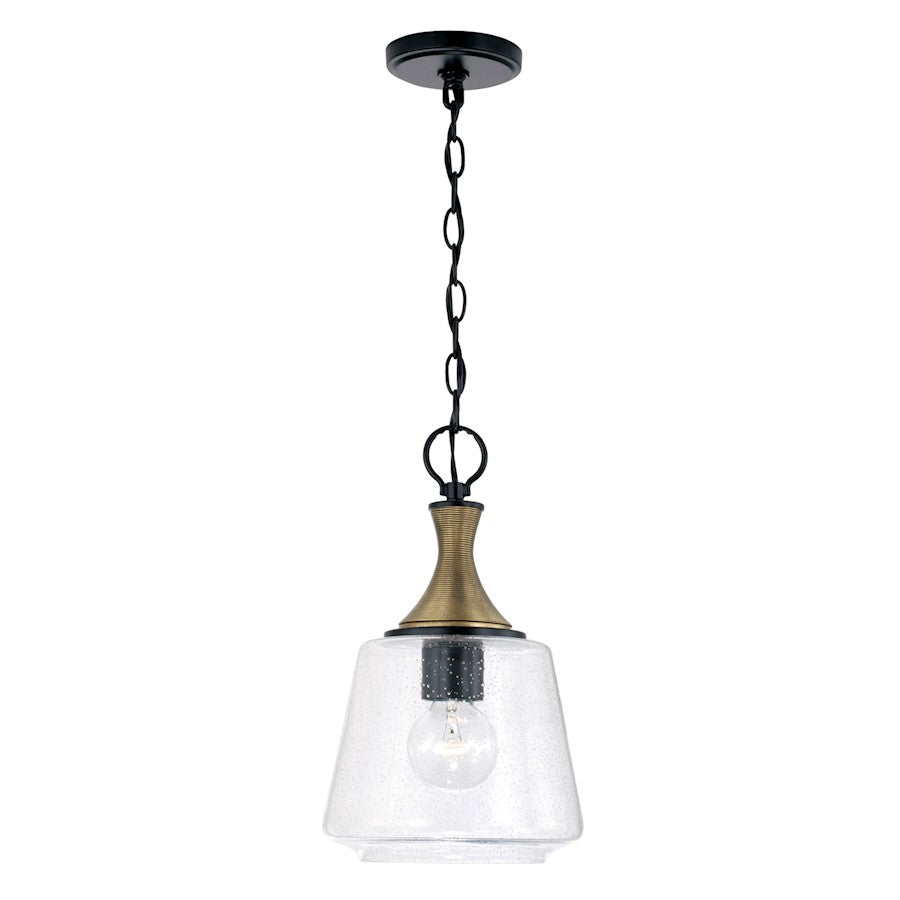 Capital Lighting Amara 1 Light Pendant, Black/Brass/Clear Seeded