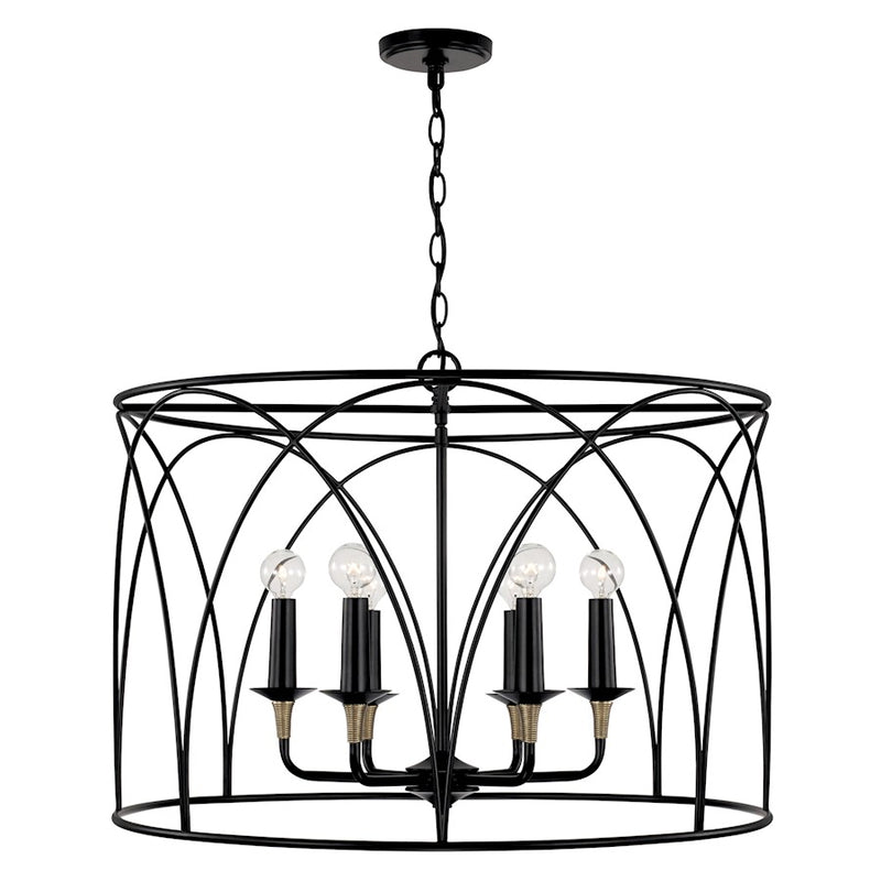 Capital Lighting Amara 6 Light Pendant, Matte Black/Brass